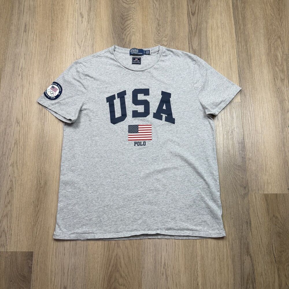 Polo Ralph Lauren Shirt Mens XL Gray Team USA Olympic Graphic American Flag